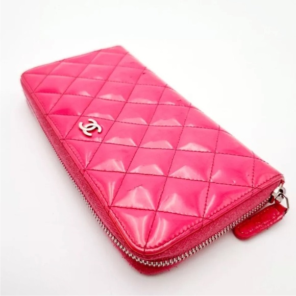 CHANEL Matelasse Patent Quilted Zippy Pink Long Wallet CC + Box - Picture 2 of 13